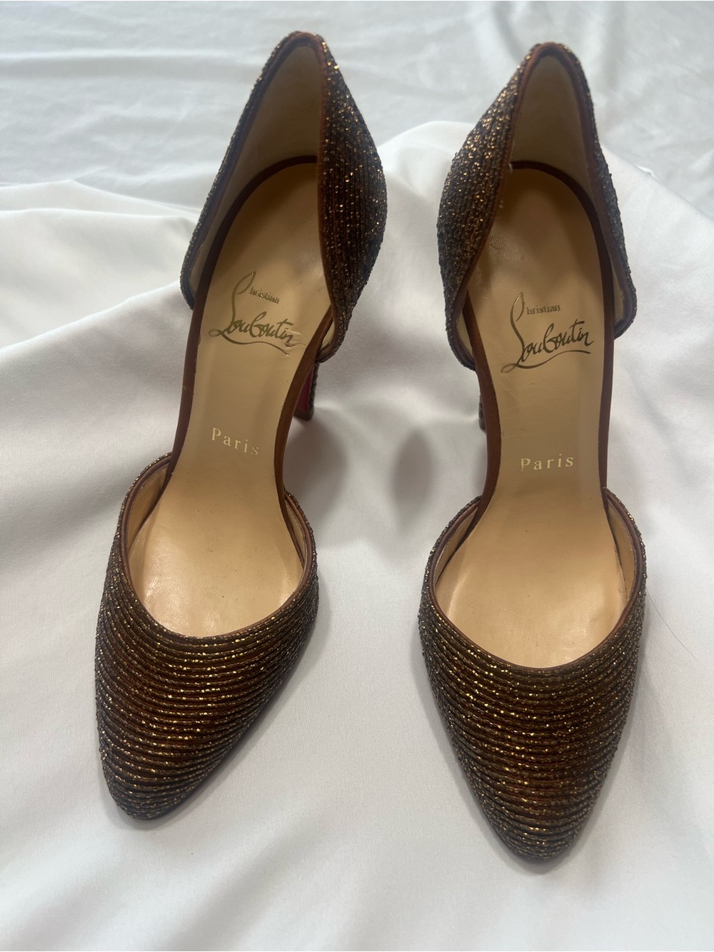 Christian Louboutin Brown Glitter D'Orsay Pointed Toe Heels